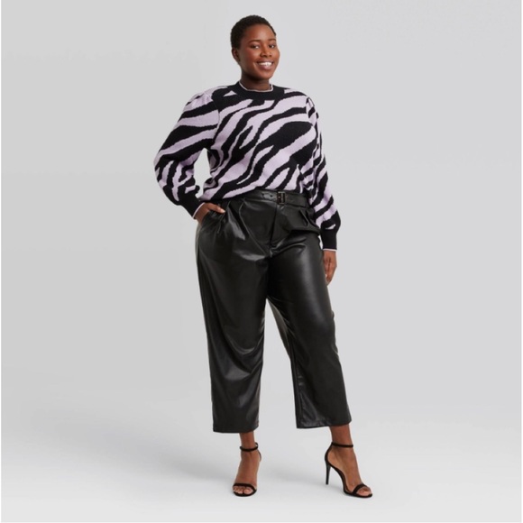 ⏰ Who What Wear x Target Zebra Stripe Crewneck Sweater in Black & Orchid NWT - Picture 9 of 9